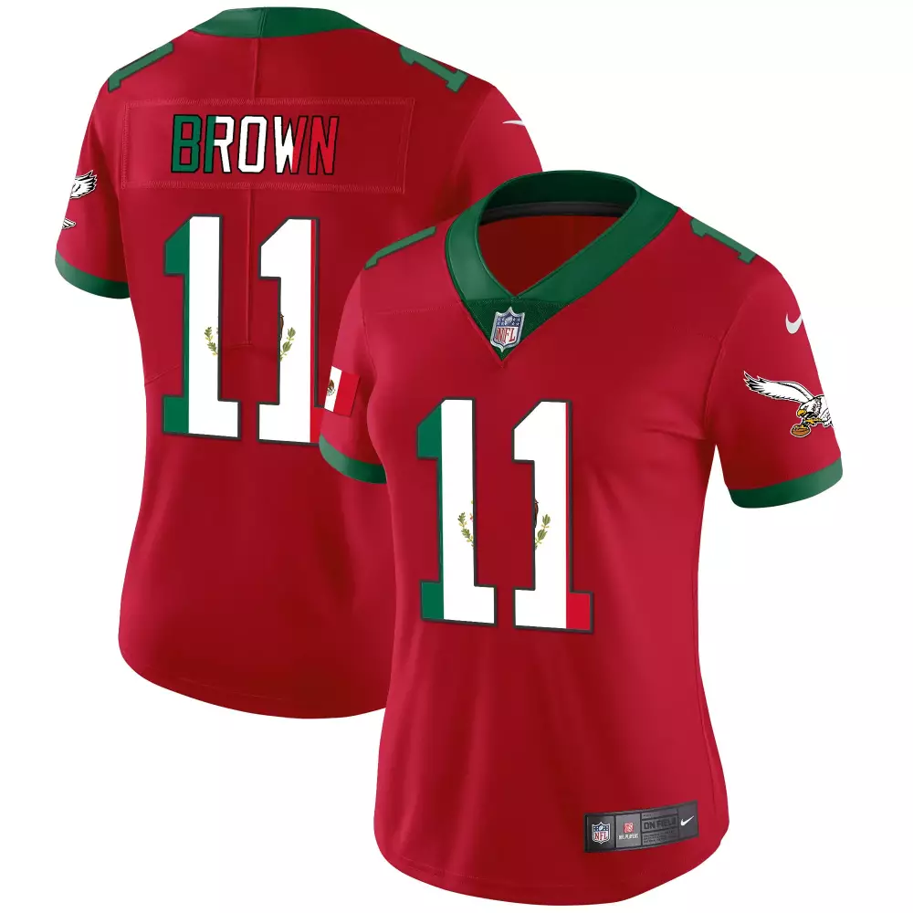 Brown 11 Philadelphia Eagles Jersey Red Mexico Men Split Design Green White All Stitched
