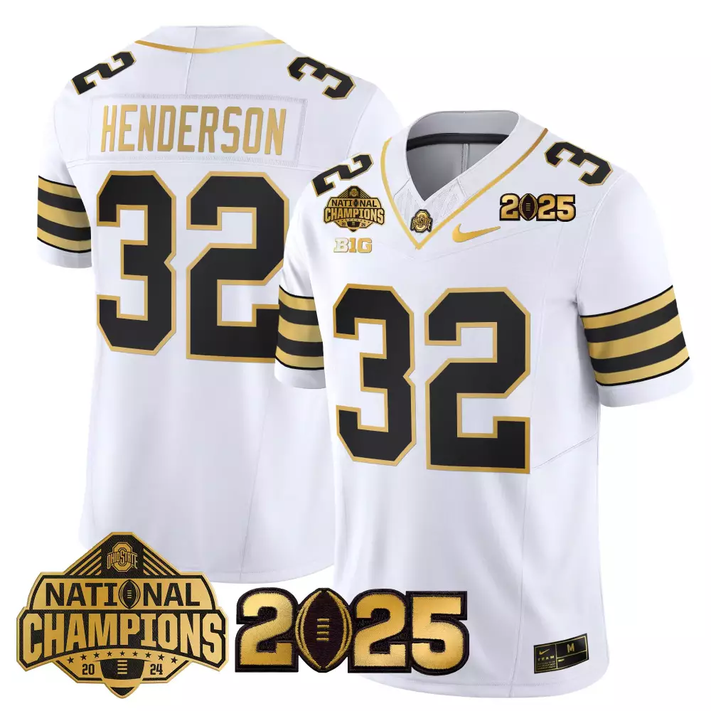 Henderson 32 Ohio State Buckeyes Jersey White National Champions 2024 2025 Men Stitched