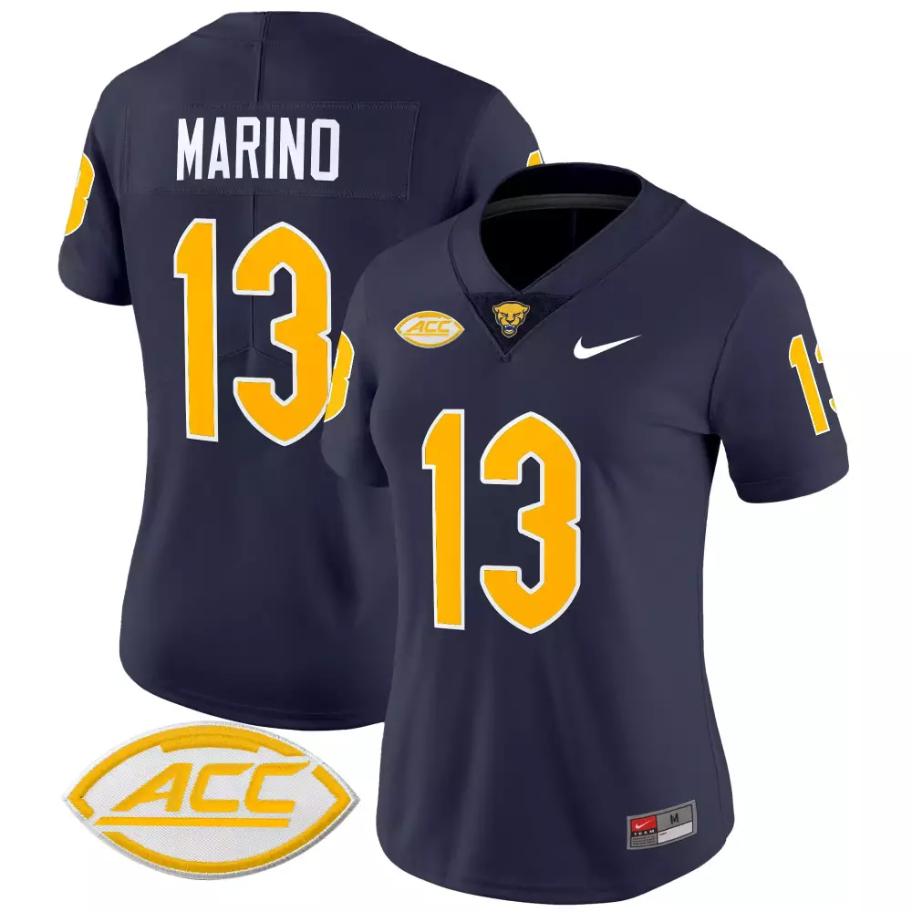 Marino ACC 13 Pittsburgh Panthers Jersey Navy Blue Women Authentic Yellow White Vapor