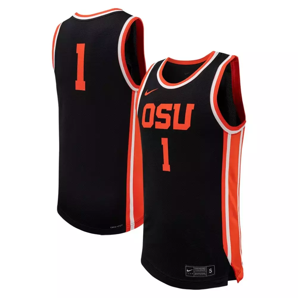 Custom Oregon State Beavers 1 Jersey Black Men Replica Orange White