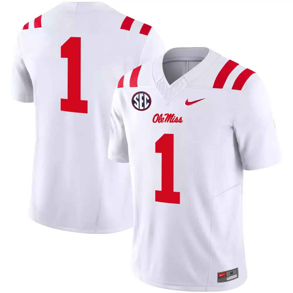 Custom Ole Miss Rebels Jersey White Men Replica Red All Stitched