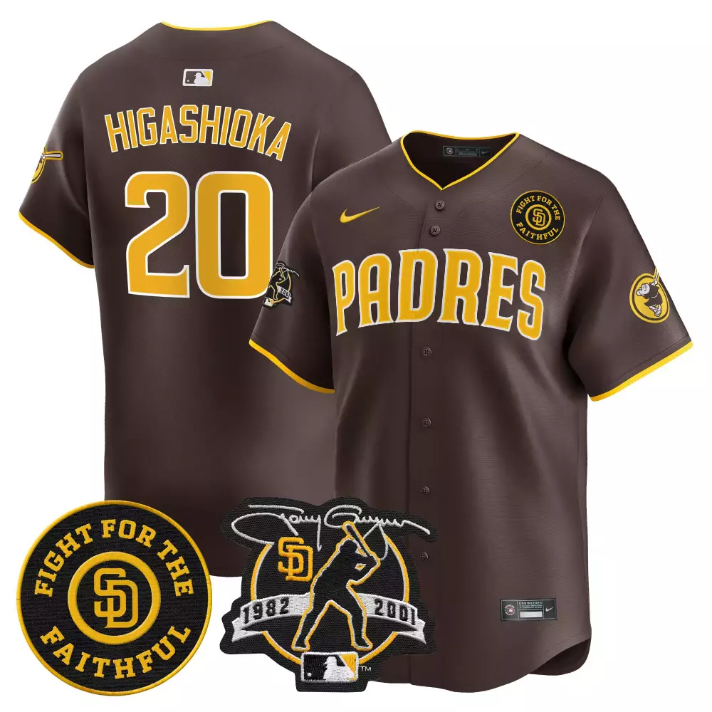 Kyle Higashioka 20 Jersey Brown San Diego Padres Fight Faithful Tony Gwynn 1982-2001