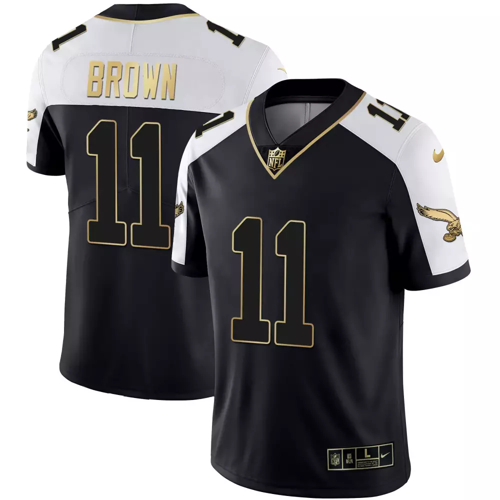 Aj Brown 11 Philadelphia Eagles Jersey Black Men Alternate White Gold All Stitched