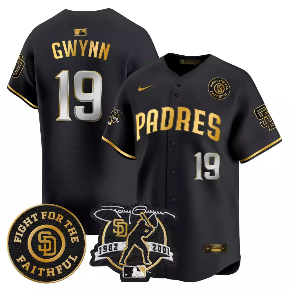 Tony Gwynn 19 San Diego Padres Jersey Black Gothic Sin City Fight Faithful 1982-2001