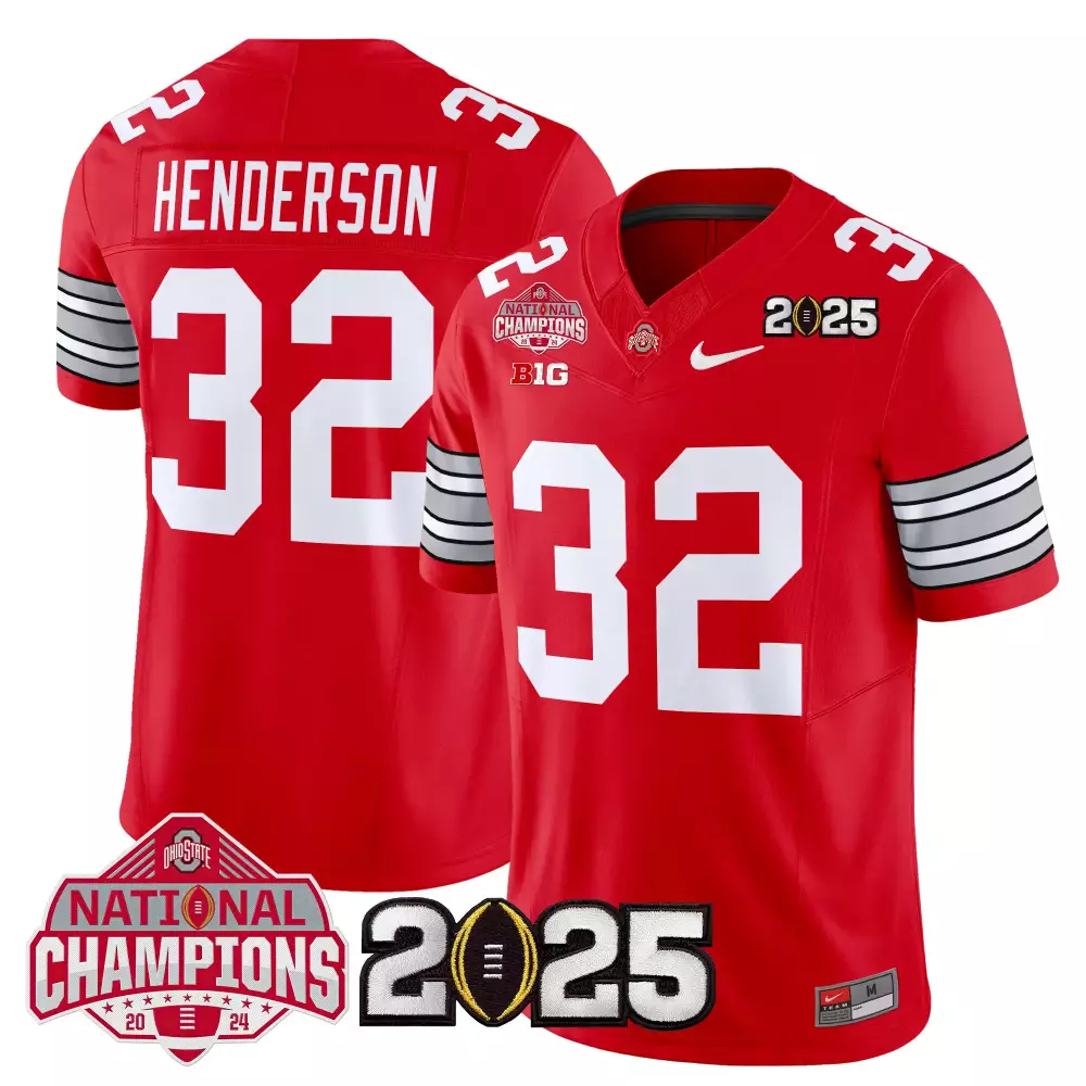 Henderson 32 Ohio State Buckeyes Jersey Red National Champions 2024 Big Ten 2025