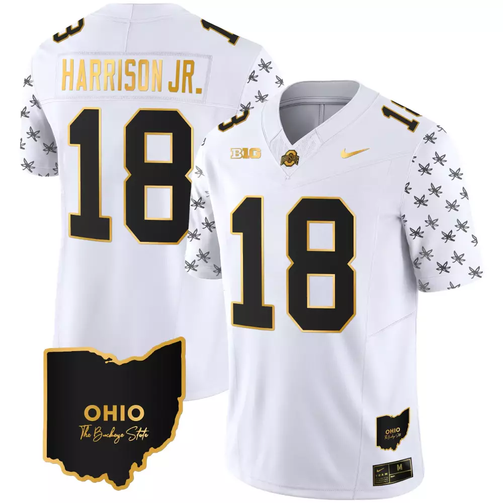 Marvin Harrison 18 Jersey White Ohio State Map Graphic Buckeyes Men Authentic Alternate