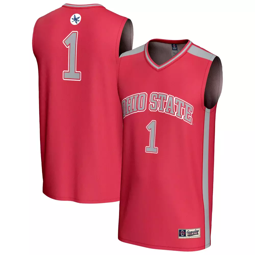Custom Ohio State 1 Jersey Red Men Replica Gray All Stitched Vapor