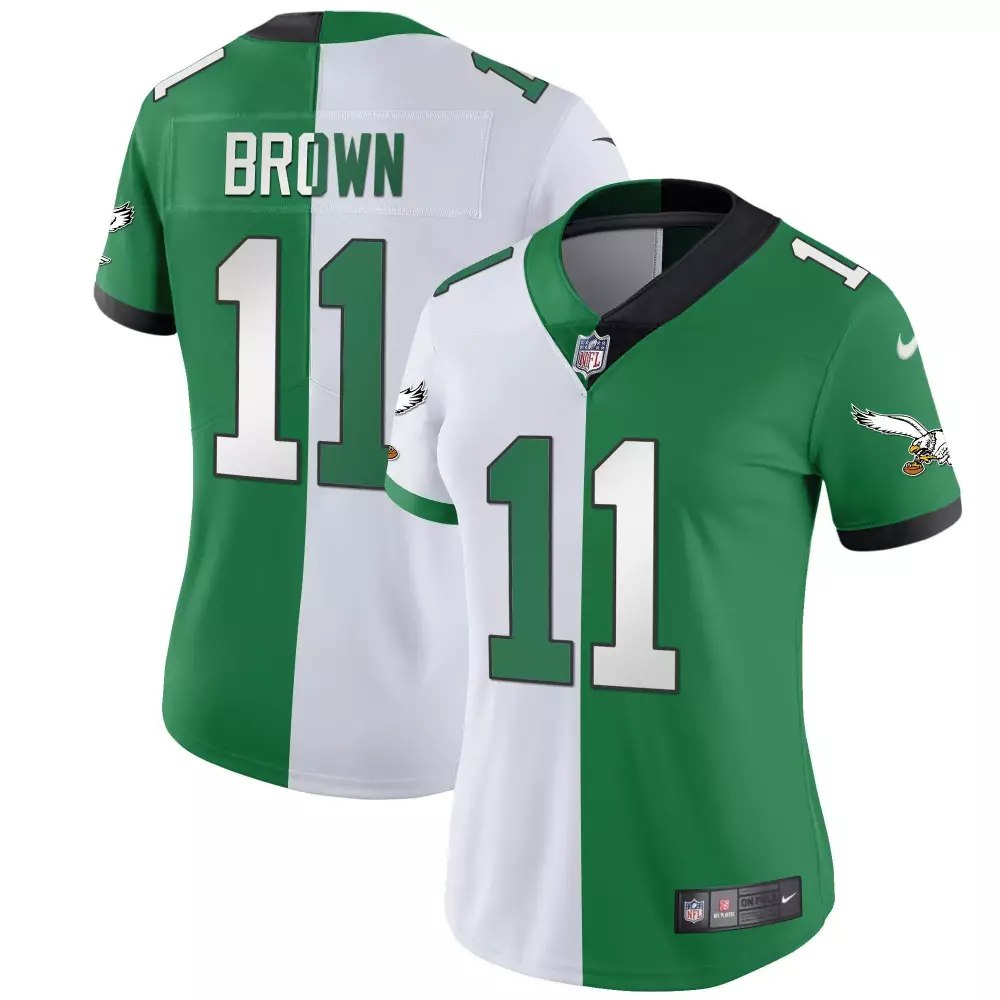 Aj Brown 11 Philadelphia Eagles Jersey Green Women Split Design White Vapor Throwback