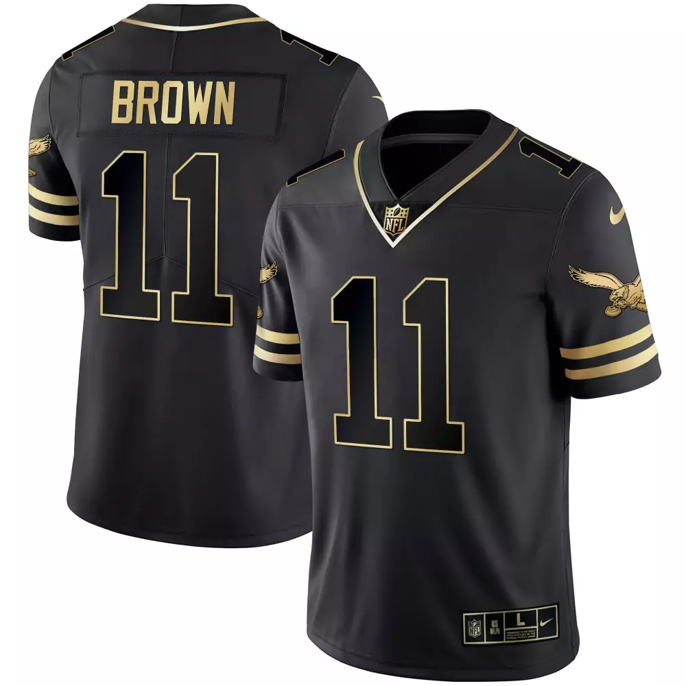 Aj Brown 11 Philadelphia Eagles Jersey Black Men Replica Alternate Gold Vapor v2