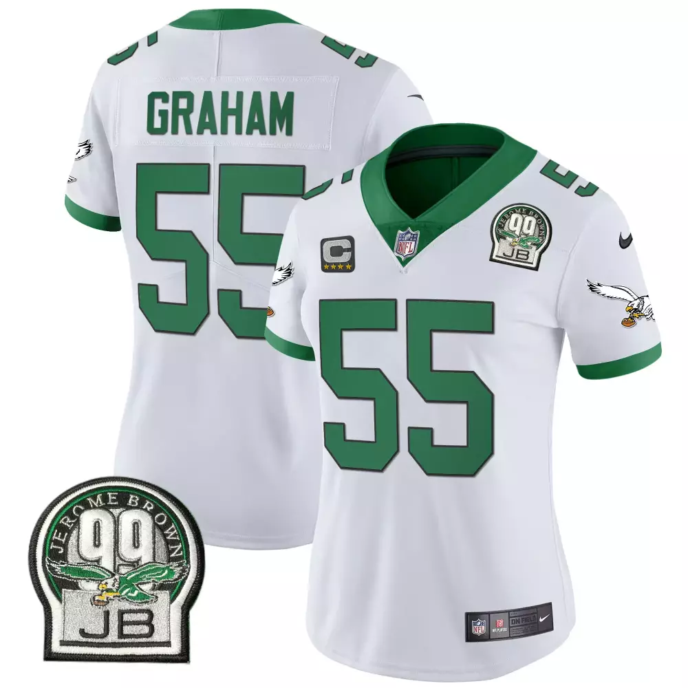 Brandon Graham 55 Eagles Jersey White Jerome Brown 99 Jb Women NFL Green Retired