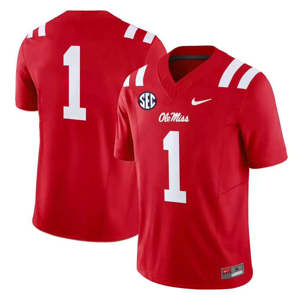 Custom Ole Miss Rebels 1 Jersey Red Men Stitched White All