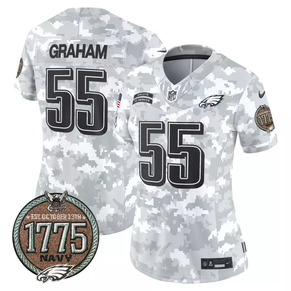 Brandon Graham 55 Eagles Jersey White Salute To Service 1775 Navy Women NFL Alternate