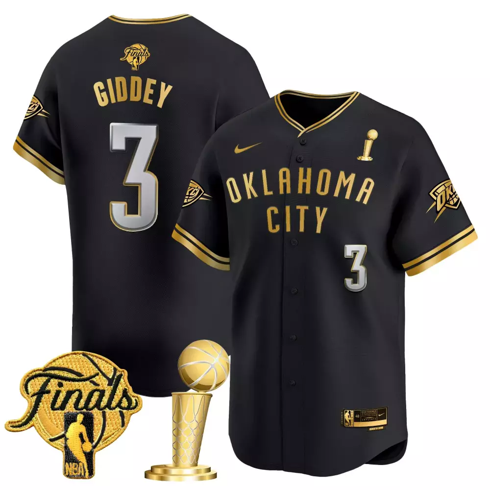 Josh Giddey 3 Jersey Black Finals Oklahoma City Thunder Men Authentic Gold Silver