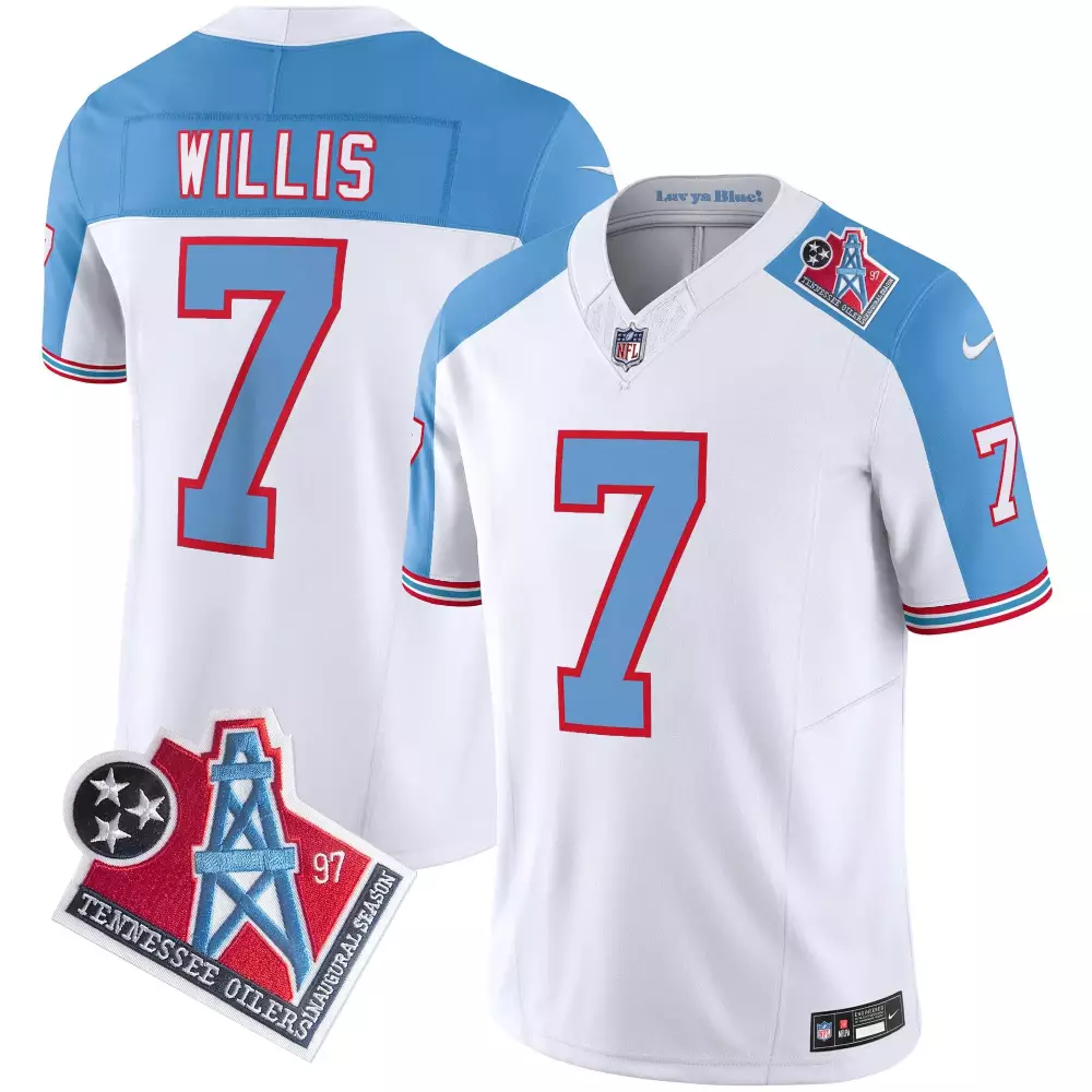 Willis 7 Tennessee Titans Jersey White Oilers Inaugural Season Men Authentic Throwback