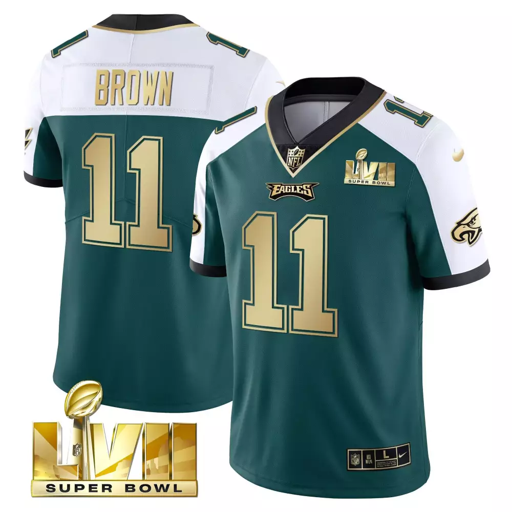 Brown 11 Eagles Jersey Green Super Bowl Lvii Men White Black Gold Stitched
