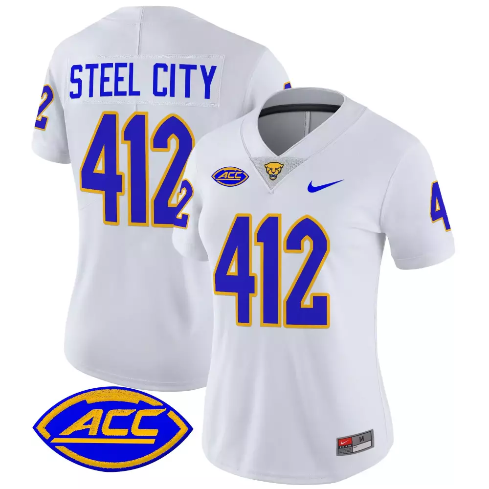 Steel City Pittsburgh Panthers Jersey White Women Replica Blue Gold Stitched Vapor