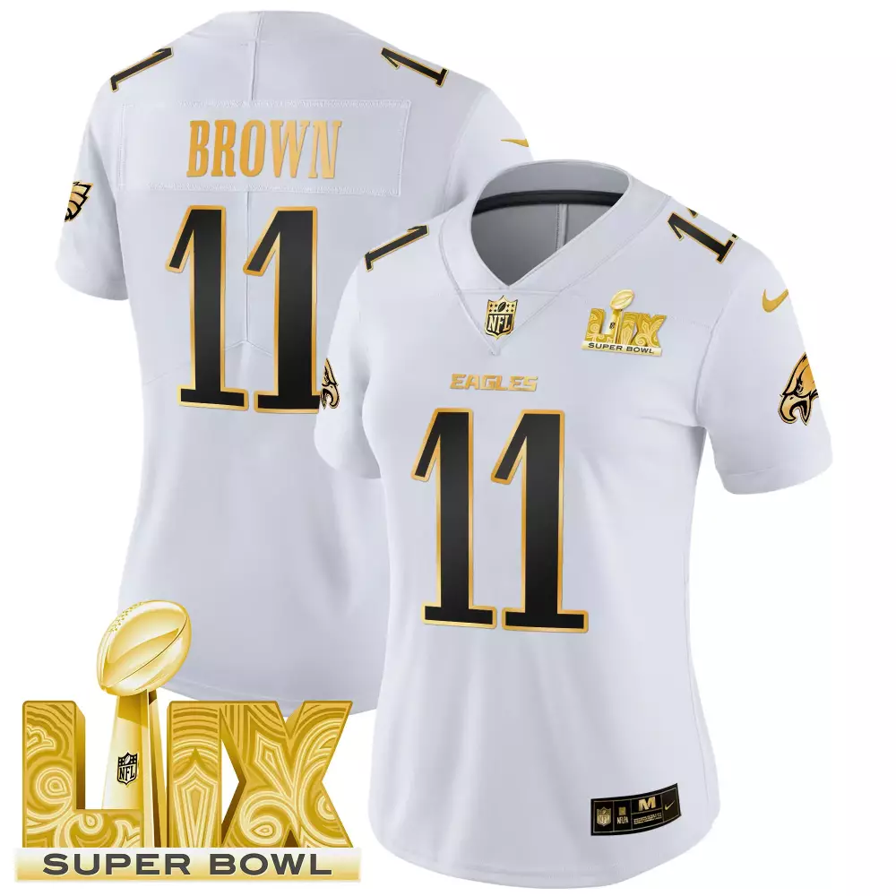 Brown 11 Eagles Jersey White Super Bowl Lix Women Black Gold Vapor Limited All Stitched