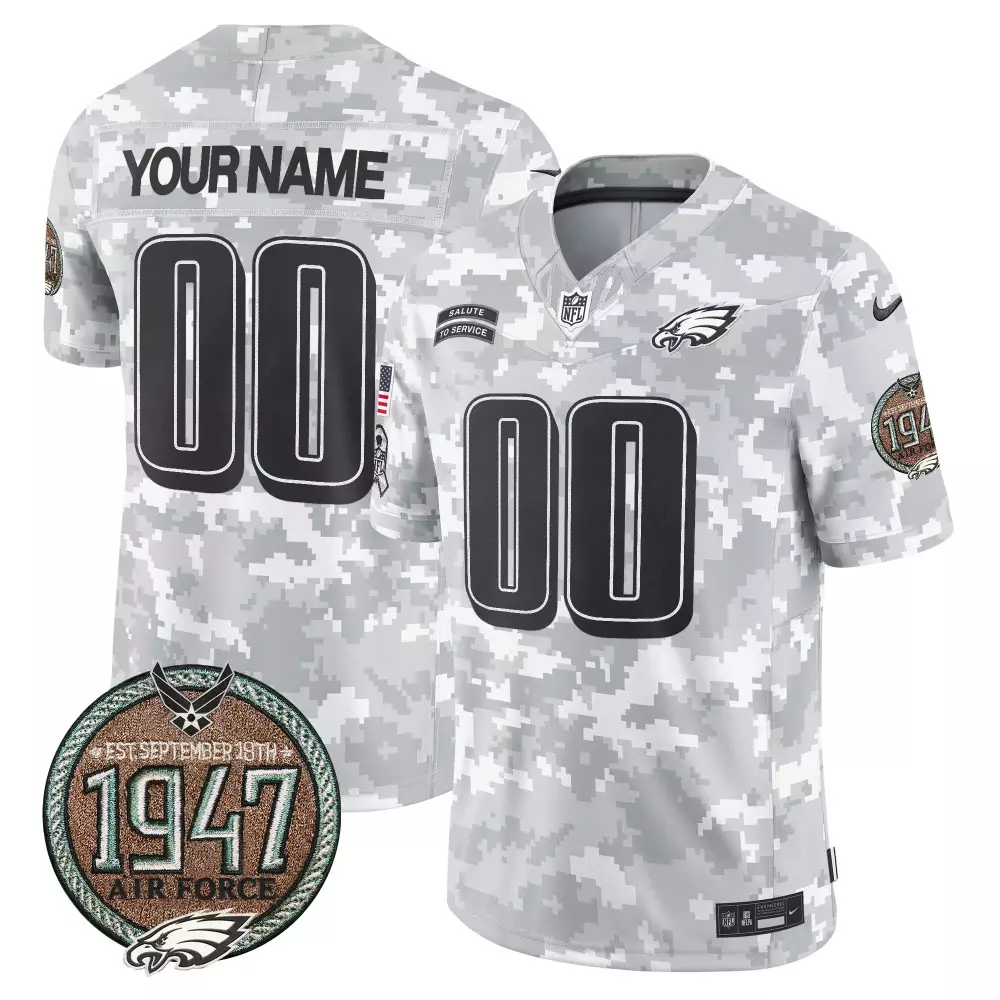 Custom Eagles Jersey White Salute To Service Air Force 1947 Men Digital Camo Design