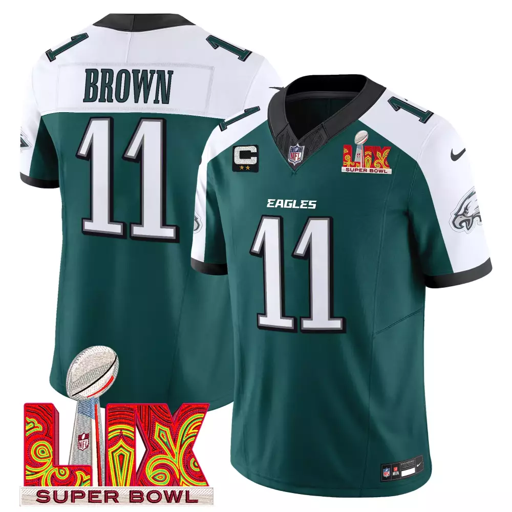 Brown 11 Eagles Jersey Green Super Bowl Lix Men Official White Black Alternate Vapor