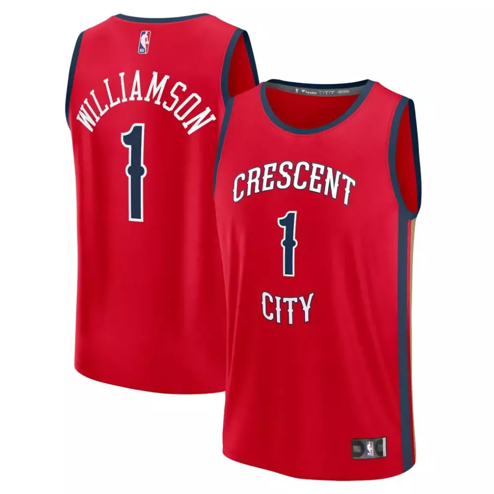 Zion Williamson 1 Jersey Red New Orleans Pelicans Men NBA Navy Gold Replica