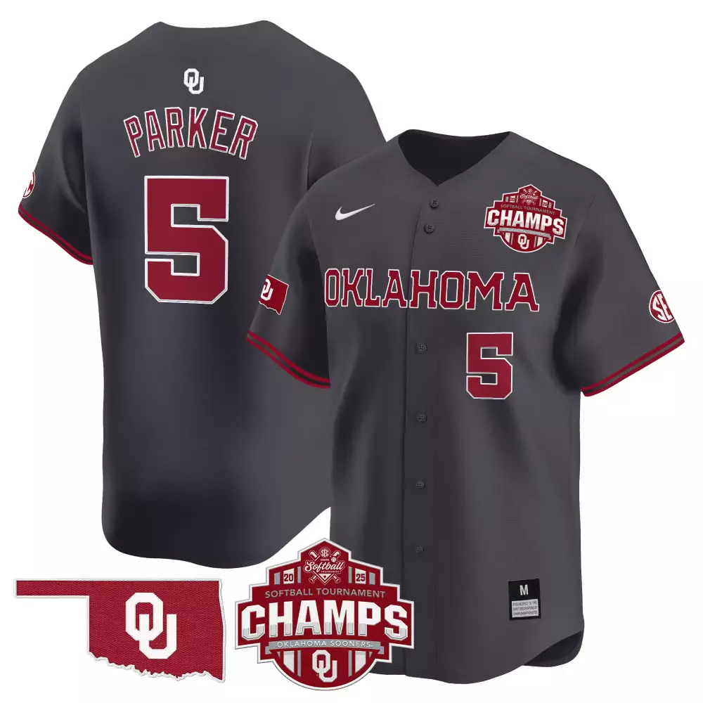 Parker Sooners 5 Oklahoma Jersey Charcoal 2025 Softball Tournament Champions Women