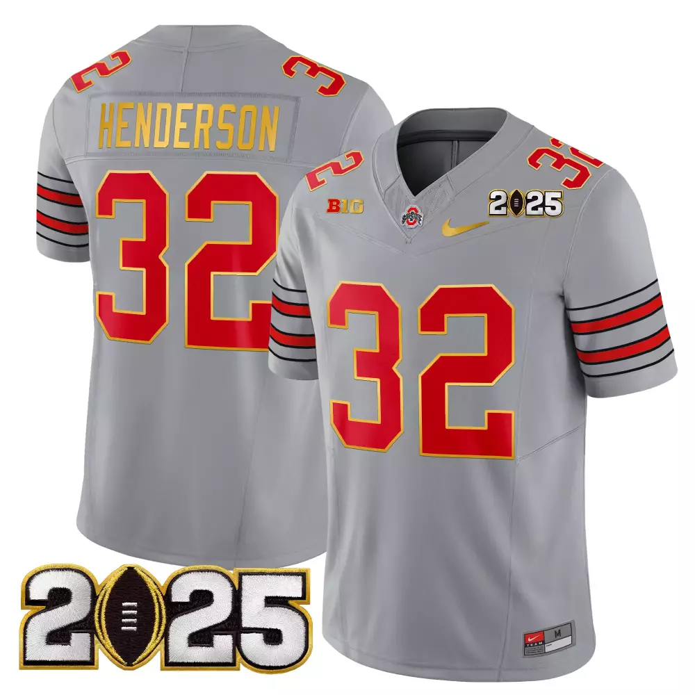 Henderson Cfp 32 Jersey Gray 2025 Championship Ohio State Buckeyes Big Ten Men Stitched