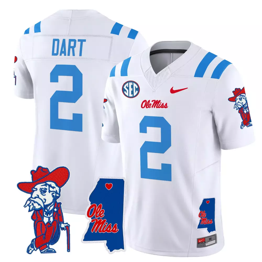 Dart Rebels 2 Ole Miss Jersey White Hotty Toddy Men Authentic Red Blue Stitched Vapor