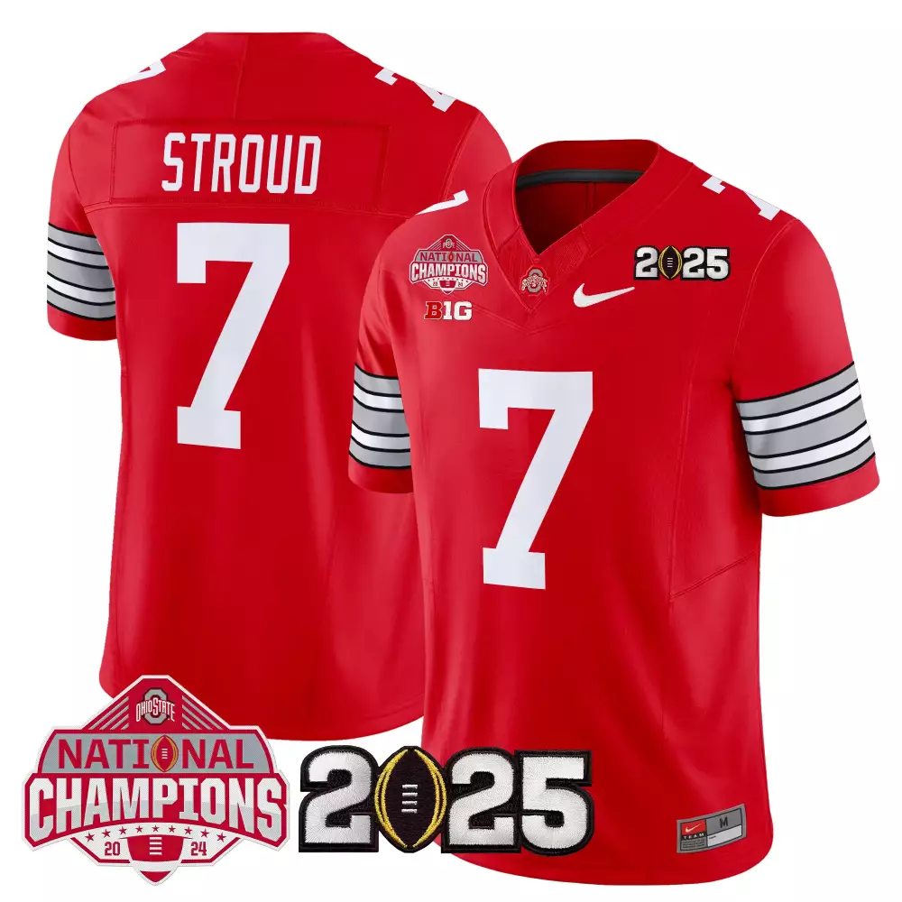 Stroud 7 Ohio State Buckeyes Jersey Red National Champions 2024 Men Stitched White