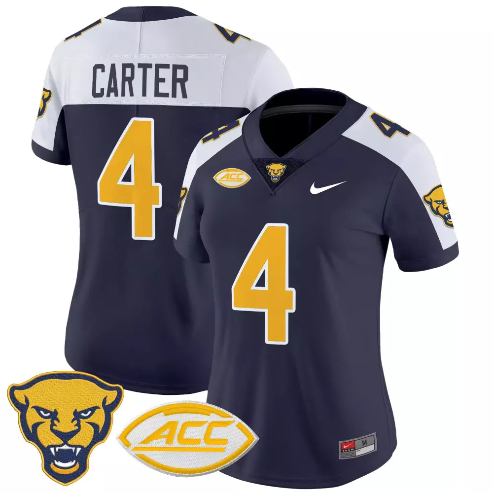 Carter ACC 4 Pittsburgh Panthers Jersey Navy Blue Men Stitched White Yellow Vapor