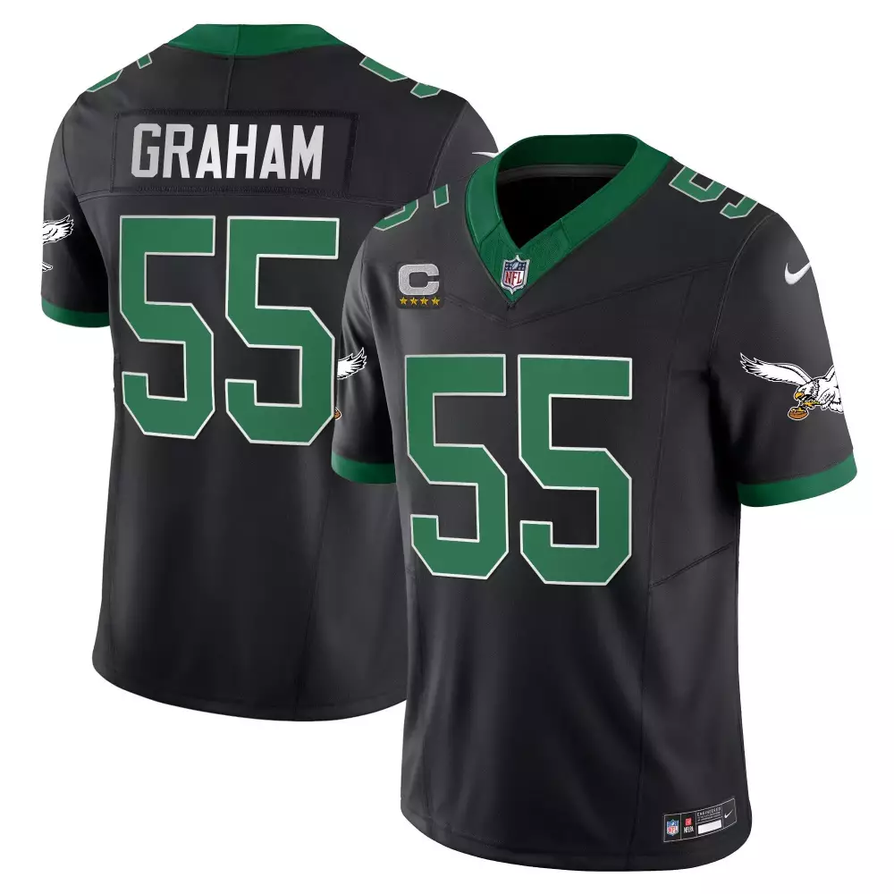 Brandon Graham 55 Eagles Jersey Black Four Stars Men Replica Green Vapor Limited