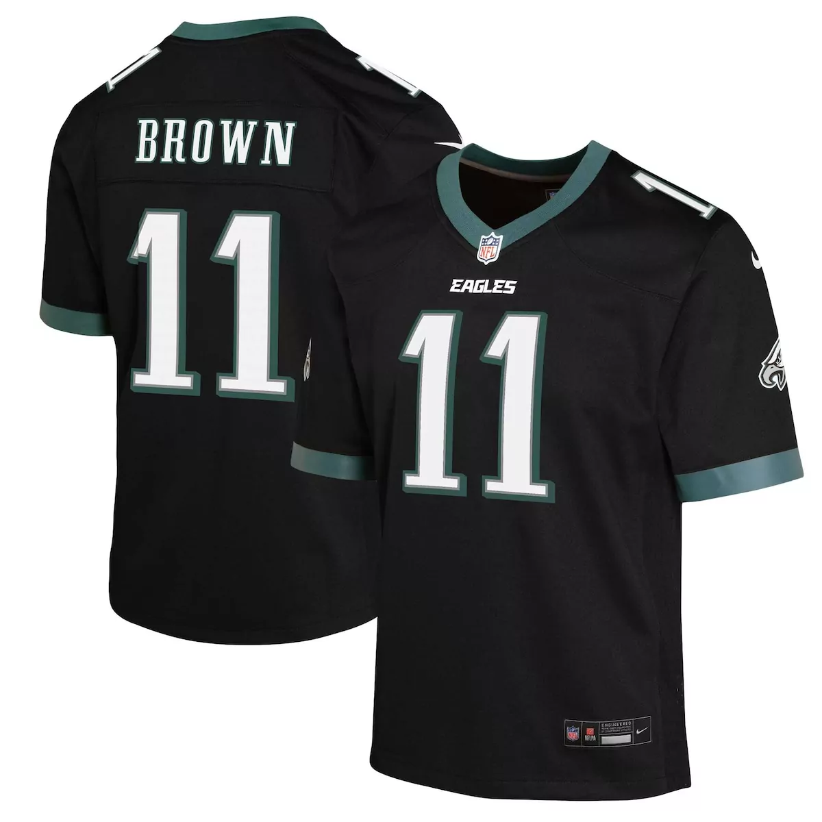 Brown 11 Eagles Jersey Black Men Replica White Green Game