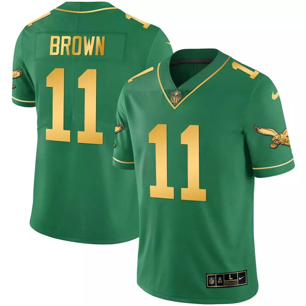 Brown 11 Eagles Jersey Green Men Gold All Stitched Vapor