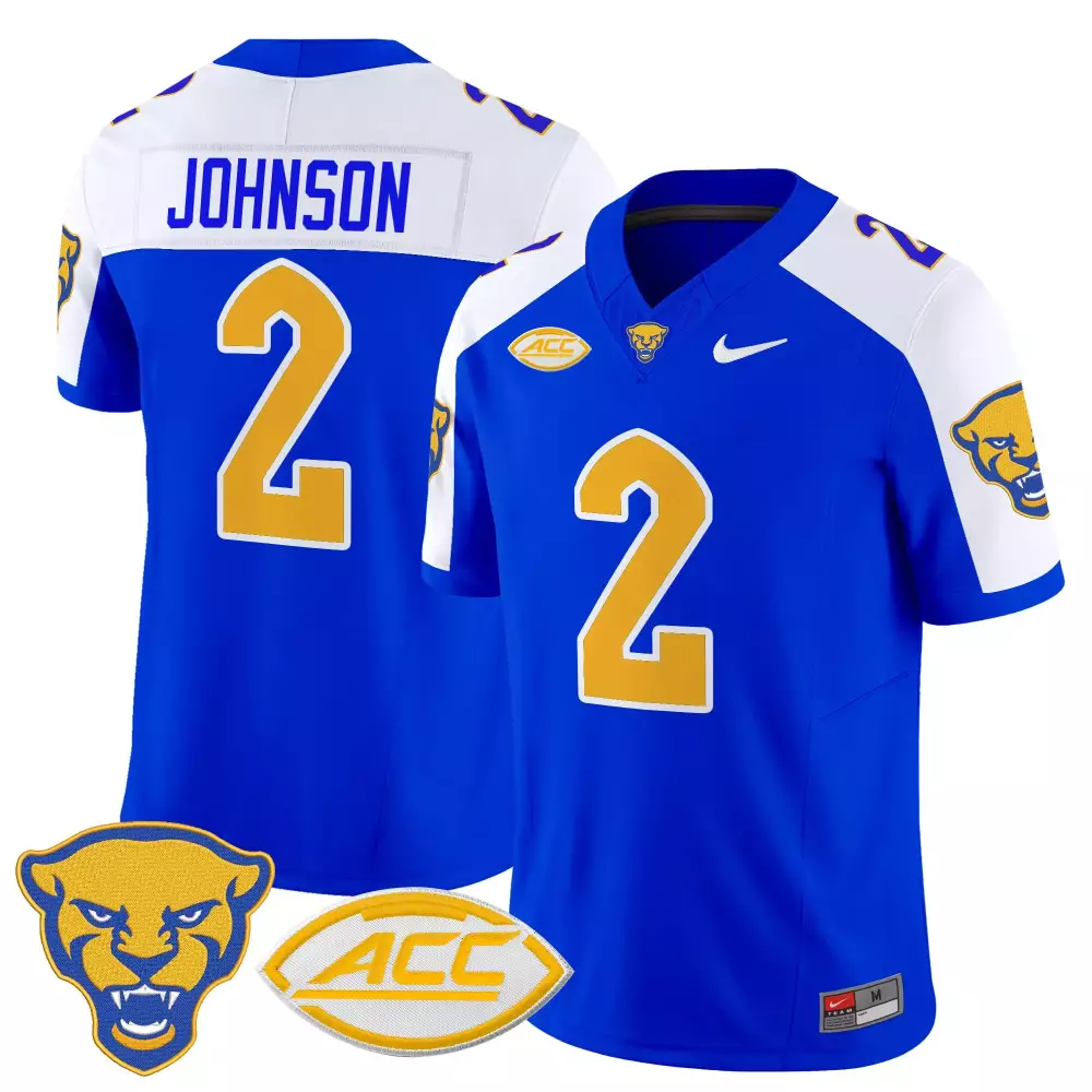Johnson ACC 2 Pittsburgh Panthers Jersey Blue Men Authentic White Gold Vapor Limited