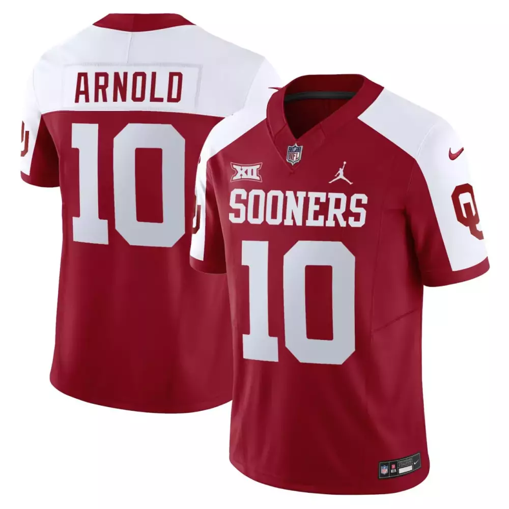 Arnold Sooners 10 Jersey Crimson Oklahoma Men Authentic White All Stitched