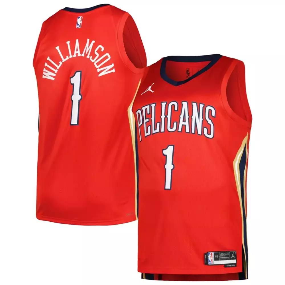 Zion Williamson 1 Pelicans Jersey Red Men Replica Navy Gold Swingman