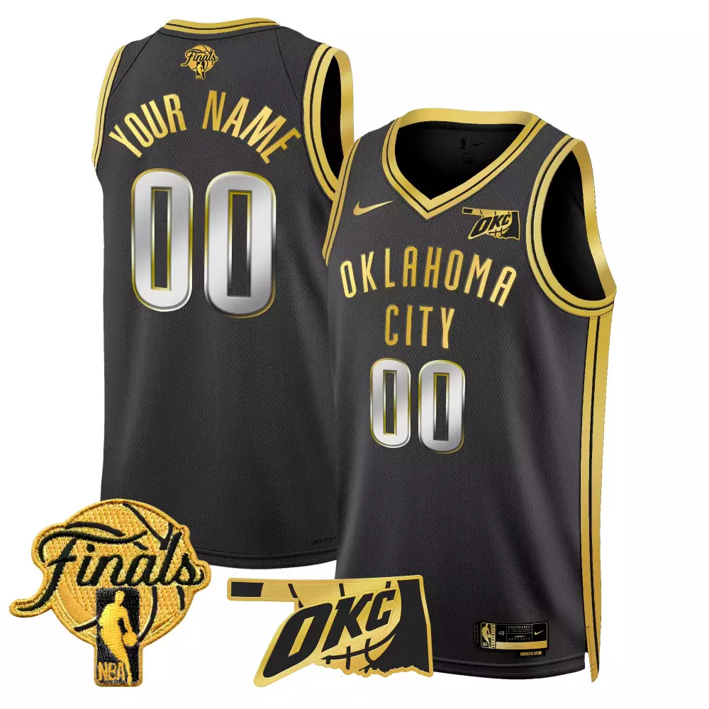 Custom Oklahoma City Thunder Jersey Black Finals Men Authentic Alternate Gold Silver