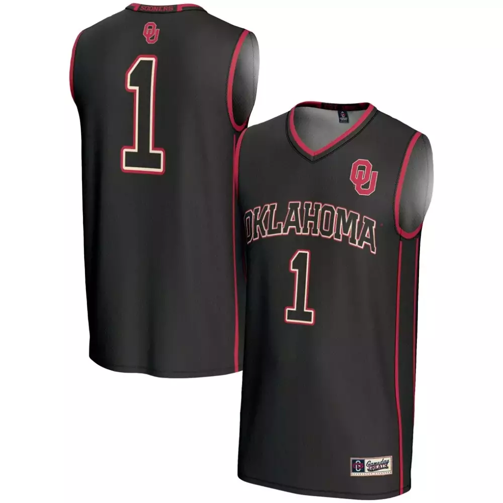 Custom Oklahoma Sooners 1 Jersey Black Men Replica Red Gameday