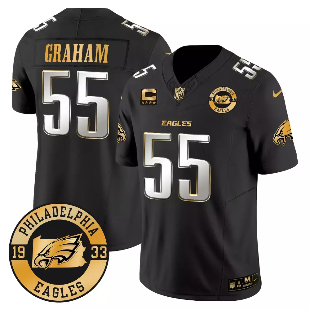 Brandon Graham 55 Jersey Black 1933 Throwback Philadelphia Eagles Men Gold Silver