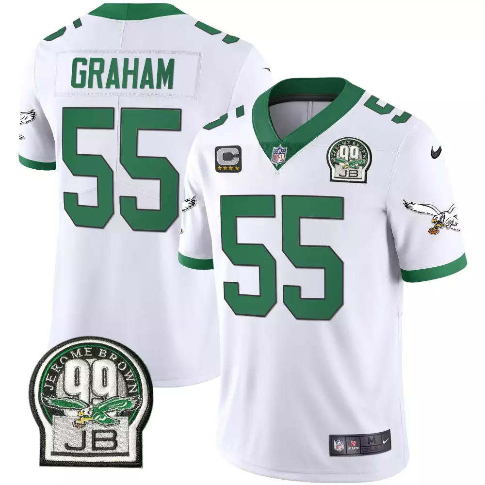 Brandon Graham 55 Eagles Jersey White Jerome Brown J.d. 99 (captain Patch) Men Green