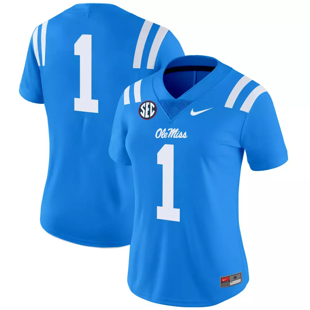 Ole Miss 1 Rebels Jersey Blue Women Replica White Vapor All Stitched