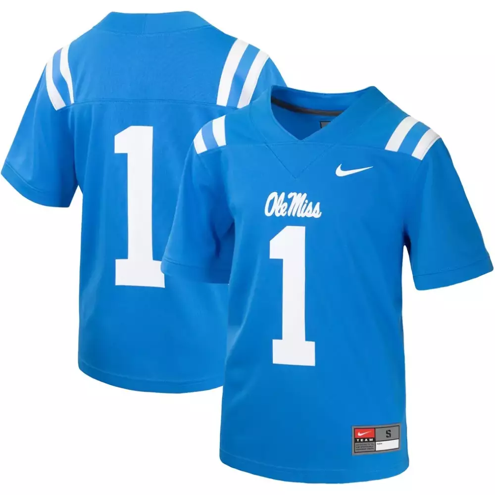 Ole Miss 1 Rebels Jersey Blue Youth Replica White