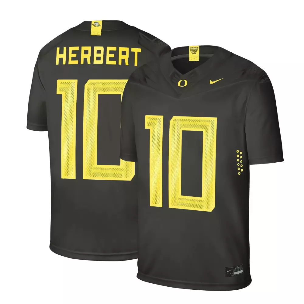 Herbert 10 Oregon Ducks Jersey Black Men Authentic Yellow All Stitched Vapor