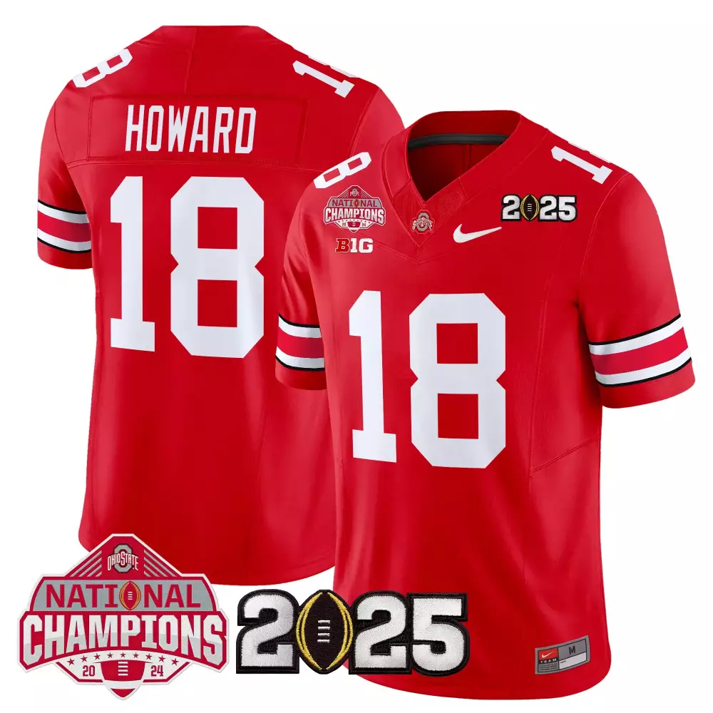 Ty Howard 18 Ohio State Buckeyes Jersey Red National Champions Big Ten 2025 Men Limited