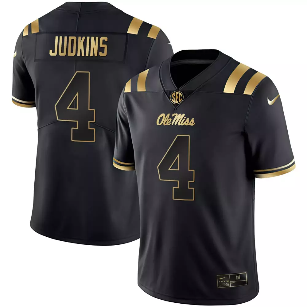 Judkins Rebels 4 Ole Miss Jersey Black Men Authentic Gold All Stitched