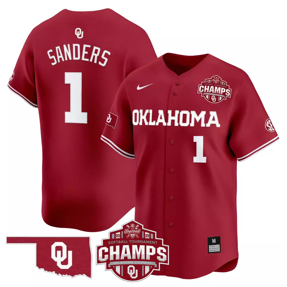 Sanders Sooners 1 Jersey Red 2025 Ncaa Women's College World Series Champions Oklahoma
