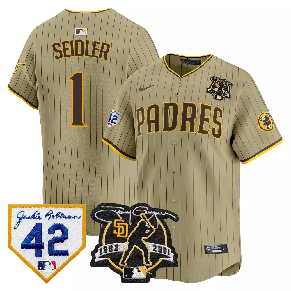Peter Seidler 1 San Diego Padres Jersey Tan Tony Gwynn 1982-2001 Jackie Robinson 42