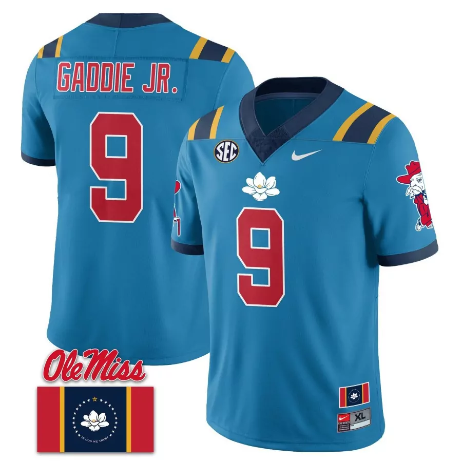 Gaddie Jr. 9 Ole Miss Rebels Jersey Blue Men N/a Red Yellow Navy Stitched