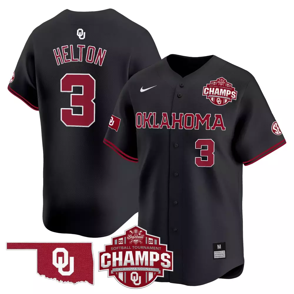 Helton Sooners 3 Oklahoma Jersey Black Ncaa Softball Tournament 2025 Champions Women