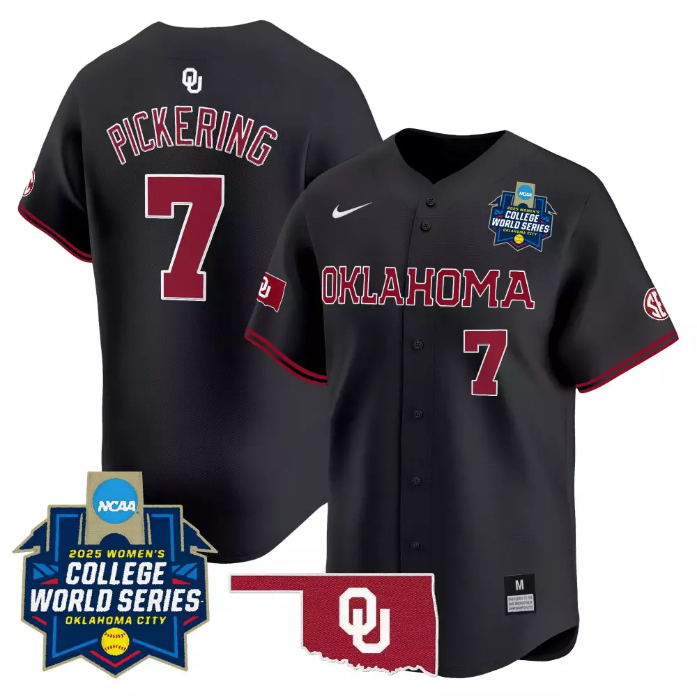 Pickering Sooners 7 Jersey Black 2025 Women's College World Series Oklahoma Women