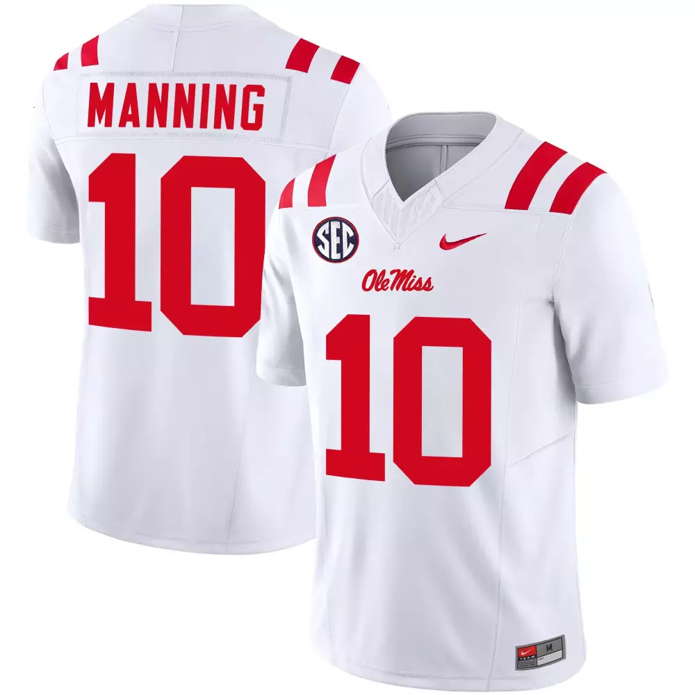 Manning Rebels 10 Ole Miss Jersey White Men Authentic Red All Stitched Vapor Limited